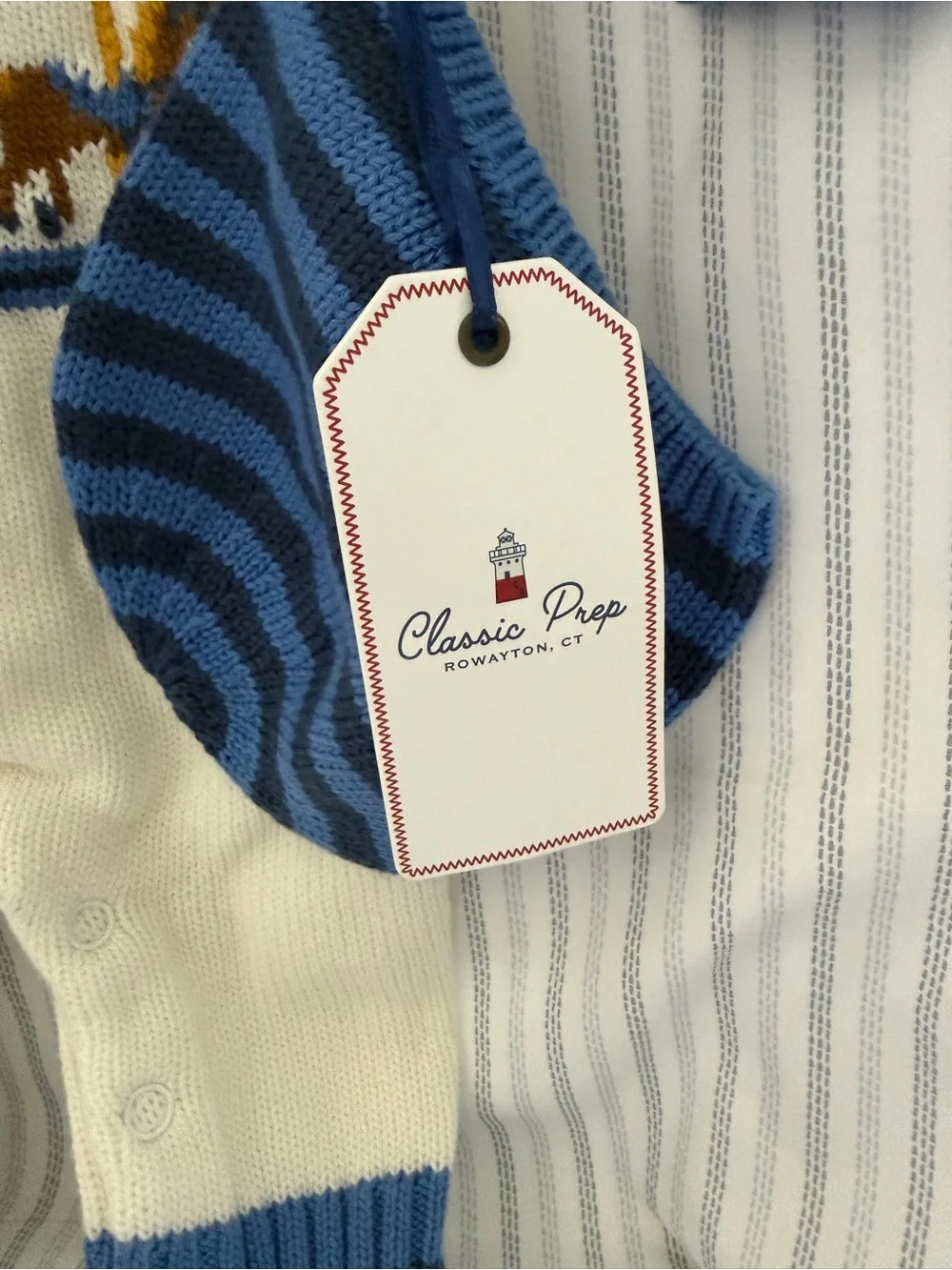 Classic Prep Cream & Blue Carousel Knit One-Piece with Hat